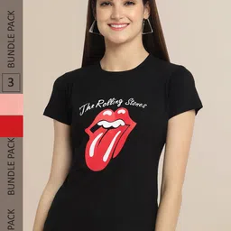 Fabflee Women Black & Peach-Coloured  Pack of 3 T-shirt image 1