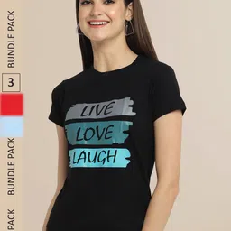 Fabflee Black & Blue Pack Of 3 Printed Cotton T-shirts image 1