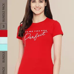 Fabflee Women Pack Of 3  Typography Printed Cotton T-shirts image 1