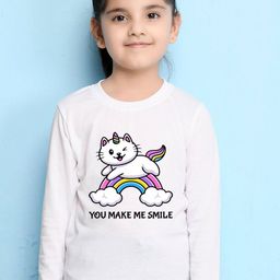 Nusyl Girls White Printed T-shirt-image-85