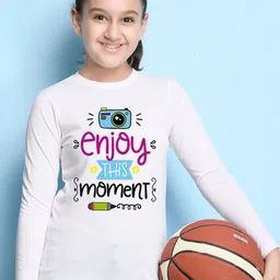 NUSYL Girls White Typography Print Long Sleeves Cotton T Shirt-image-8