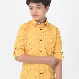 Crimsoune Club Boys Yellow Slim Fit Floral Printed Casual Shirt-picture-51