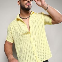 Instafab Plus Classic Self Design Semi Sheer Casual Shirt-picture-1