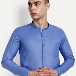 KRAASA Classic Fit Band Collar Pure Cotton Formal Shirt-image-9