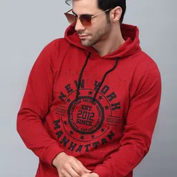 Rigo Men Red Printed Hooded Fleece Sweatshirt-picture-31