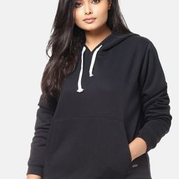 Instafab Plus Women Black Solid Hooded Pullover Sweatshirt-picture-13