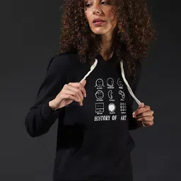 Campus Sutra Women Black Printed Hooded Sweatshirt-picture-27