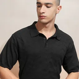 HIGHLANDER Men Self Design Polo Collar Relaxed Fit T-shirt image 1