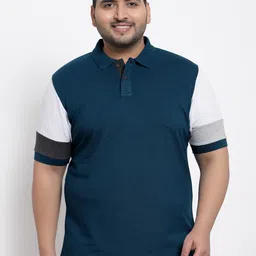 Kalt Men Plus Size Blue Colourblocked Polo Collar T-shirt-picture-14