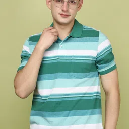 V-Mart Striped Polo Collar Short Sleeves Cotton Casual Tshirts-picture-52