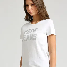 Pepe Jeans Brand Logo Embellished Round Neck Pure Cotton T-shirt-picture-22
