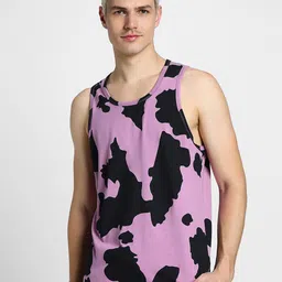VEIRDO Lavender & Black Abstract Printed Sleeveless Pure Cotton T-shirt image 1