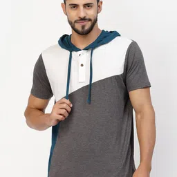 Kalt Colourblocked Hooded Short Sleeves Regular Fit Casual T-Shirt-picture-16