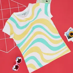 Pantaloons Junior Girls Abstract Printed Round Neck Short Cap Sleeves Cotton T-shirt-picture-19