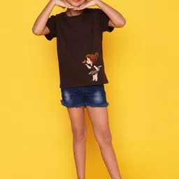 NUSYL Girls Graphic Printed Round Neck Casual T-shirt-picture-25