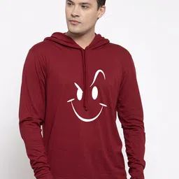 Friskers Men Maroon Smily Printed Hooded Cotton T-shirt-picture-11