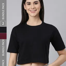 Kryptic Pack Of 2 Drop Shoulder Sleeves Cotton Crop T-shirt image 1