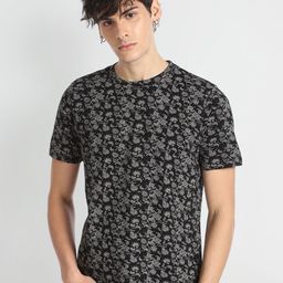 Flying Machine Floral Printed Round Neck Pure Cotton T-shirt-picture-19