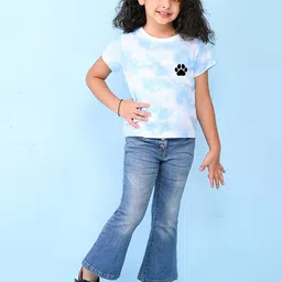 NUSYL Girls Dog Printed High Neck Shortsleeve Tie & Dye T-Shirt-picture-57