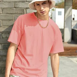 Kotty Pink Drop-Shoulder Sleeves Oversized Cotton Casual T-Shirt-image-19