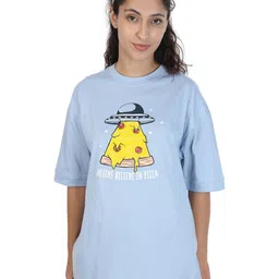 ZU Printed Round Neck Drop-Shoulder Sleeves Cotton Oversized T-shirt-image-44