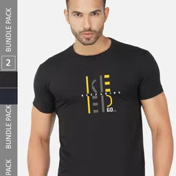 CHOZI Pack of 2 Typography Printed Round Neck Regular Fit Cotton T-Shirt image 1