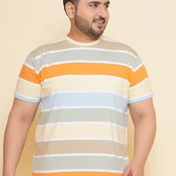 John Pride Plus Size Horizontal Striped Cotton T-shirt-picture-40