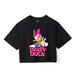 Wear Your Mind Girls Daisy Duck Printed Drop-Shoulder Sleeves Pure Cotton Boxy T-shirt-picture-13
