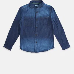 Pantaloons Junior Boys Blue Faded Pure Cotton Denim Casual Shirt-picture-25