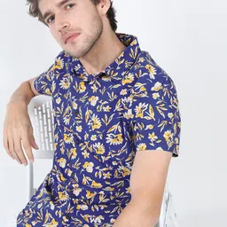 HIGHLANDER Men Blue Slim Fit Floral Printed Cotton Casual Shirt-picture-38