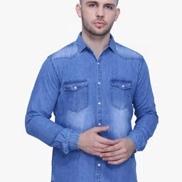 Kuons Avenue Smart Slim Fit Faded Opaque Faded Denim Casual Shirt-picture-11