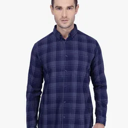 Kuons Avenue Men Grey & Blue Smart Slim Fit Checked Casual Shirt-image-94
