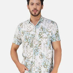 BASE 41 Spread Collar Slim Fit Abstract Printed Casual Shirt-image-48