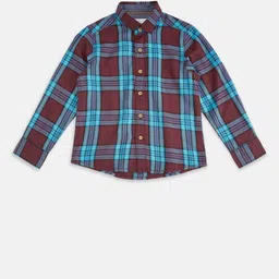 Pantaloons Junior Boys Maroon Tartan Checks Checked Casual Shirt-image-2