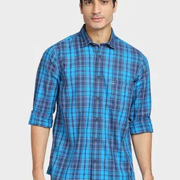 ColorPlus Men Blue Tailored Fit Tartan Checks Checked Cotton Casual Shirt-picture-21