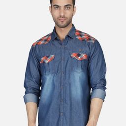 Kuons Avenue Men Blue Smart Slim Fit Faded Cotton Denim Casual Shirt-picture-28
