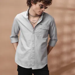 The Indian Garage Co Men Grey Slim Fit Solid Casual Shirt-picture-28