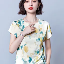 JC Collection Women Yellow & Blue Abstract Printed Polyester Extended Sleeves Top-image-3