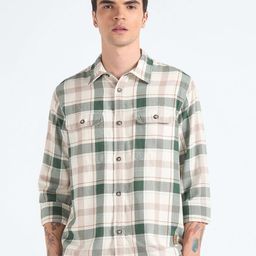 Flying Machine Tartan Checked Spread Collar Pure Cotton Casual Shirt-picture-29