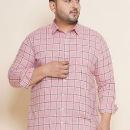John Pride Plus Size Checked Spread Collar Pure Cotton Casual Shirt-picture-33