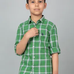 Cantabil Boys Tartan Checked Spread Collar Long Roll-Up Sleeves Casual Shirt-picture-17