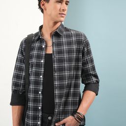 HIGHLANDER Slim Fit Tartan Checked Spread Collar Cotton Casual Shirt-picture-39