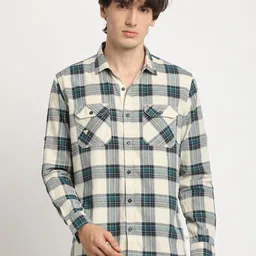 URBARO Men Smart Slim Fit Tartan Checks Opaque Checked Casual Shirt-image-10