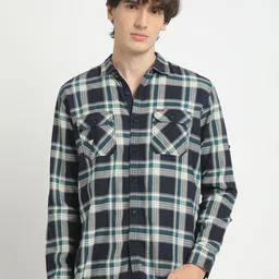 URBARO Men Smart Slim Fit Tartan Checks Opaque Checked Casual Shirt-image-9