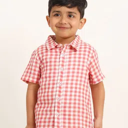 Campana Boys Gingham Checks Opaque Checked Cotton Casual Shirt-picture-11