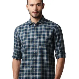 Basics Slim Fit Tartan Checks Spread Collar Full Sleeves Cotton Shirt image 1