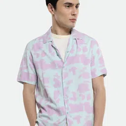 Dennis Lingo Pink Comfort Abstract Cuban Collar Boxy Opaque Printed Casual Shirt-picture-22