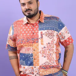 HIGHLANDER Rust & Navy Blue Abstract Printed Plus Size Casual Shirt-image-34