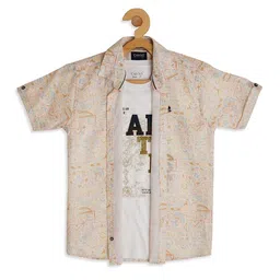 CAVIO Boys Comfort Fit Floral Printed Casual Shirt With Printed T-shirt-image-23