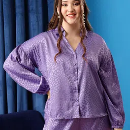CURVY STREET Plus Size Lavender Comfort Abstract Printed Satin Oversized Casual Shirt-picture-36